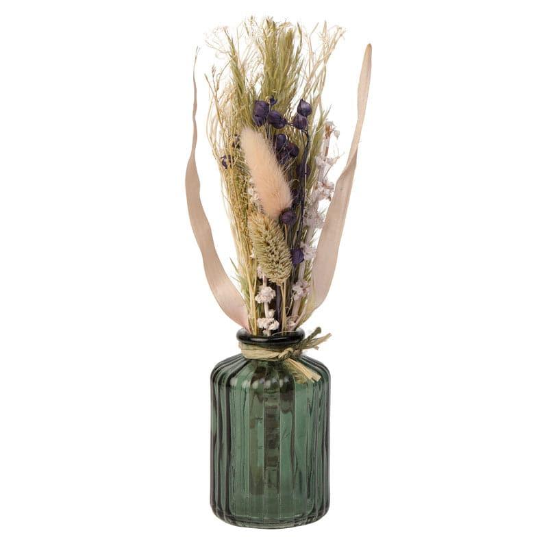 Vintage Green Glass Bottle Vase With 2 Dry Floral Sticks media 3