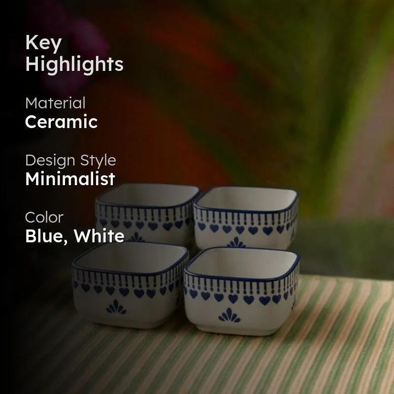 MonoServe Ceramic Dip Bowls (Blue,White ,40 mL Each) - Set Of Four media 2
