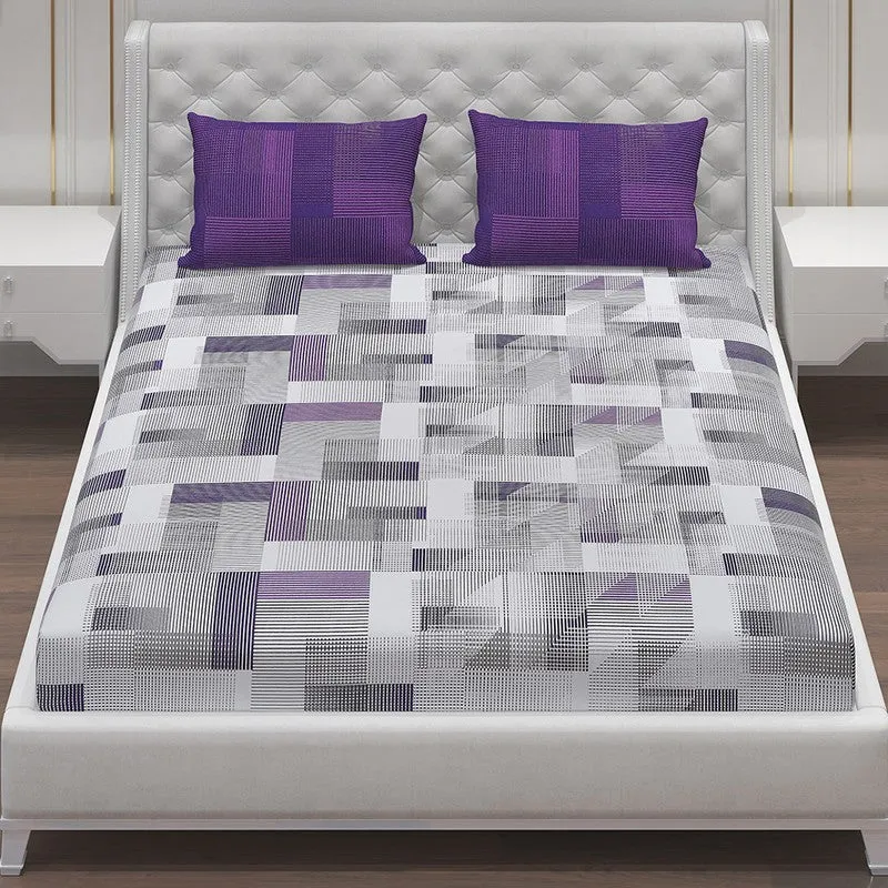 Monte Carlo Checkora Cotton Bedsheet (White,Purple) - 104 TC media 4