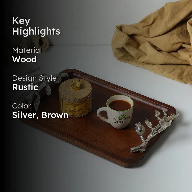 Amber Wood Serving Tray - Silver,Brown media 2