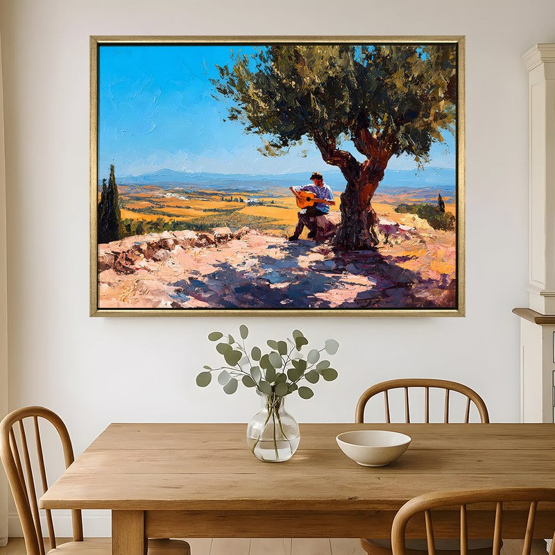 Sunlit Strummer Canvas Wall Painting With Frame