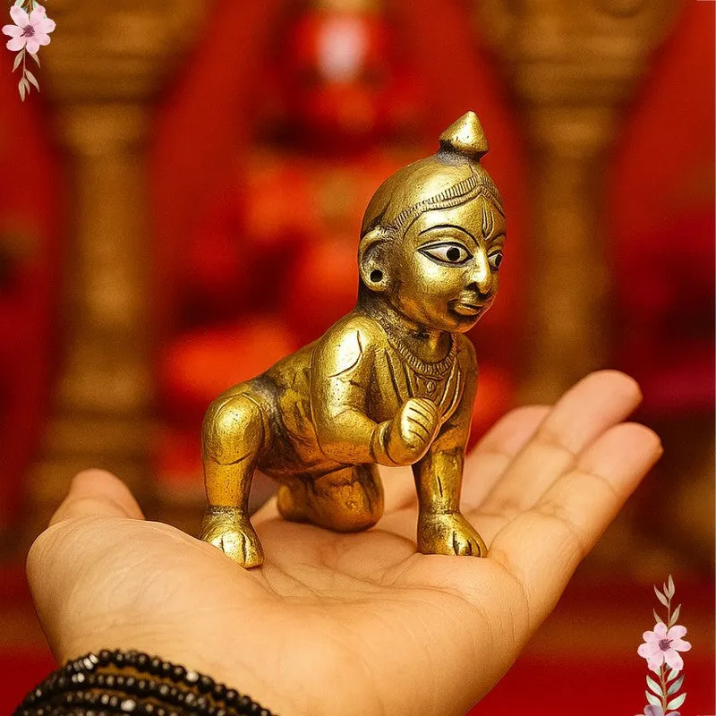 Ladu Gopal Brass Showpiece - Gold media 3