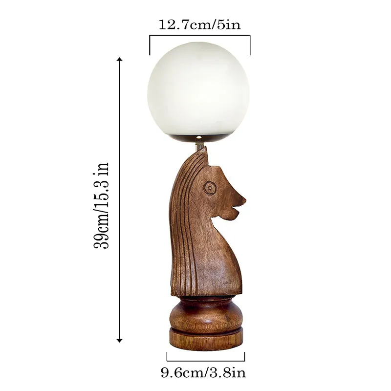 Chess Knight Wooden Table Lamp - Brown,White media 5