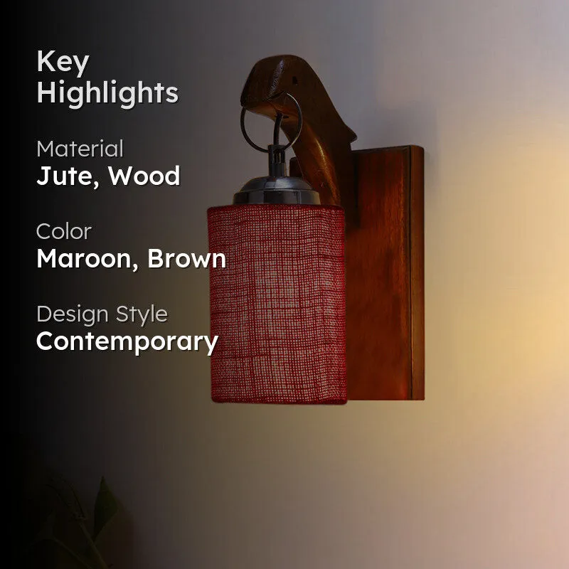 Estrella Jute & Wooden Wall Lamp - Maroon media 2