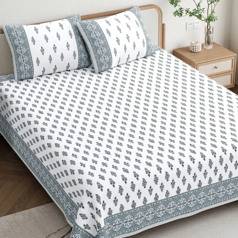HeritagePetal Handblock Printed Cotton Bedsheet (Blue) - 400 TC media 3