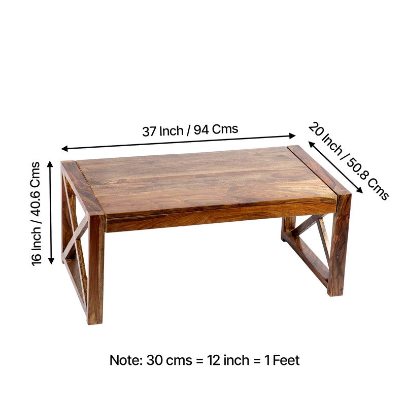 Zavro Sheesham Wooden Center Table - Brown media 11