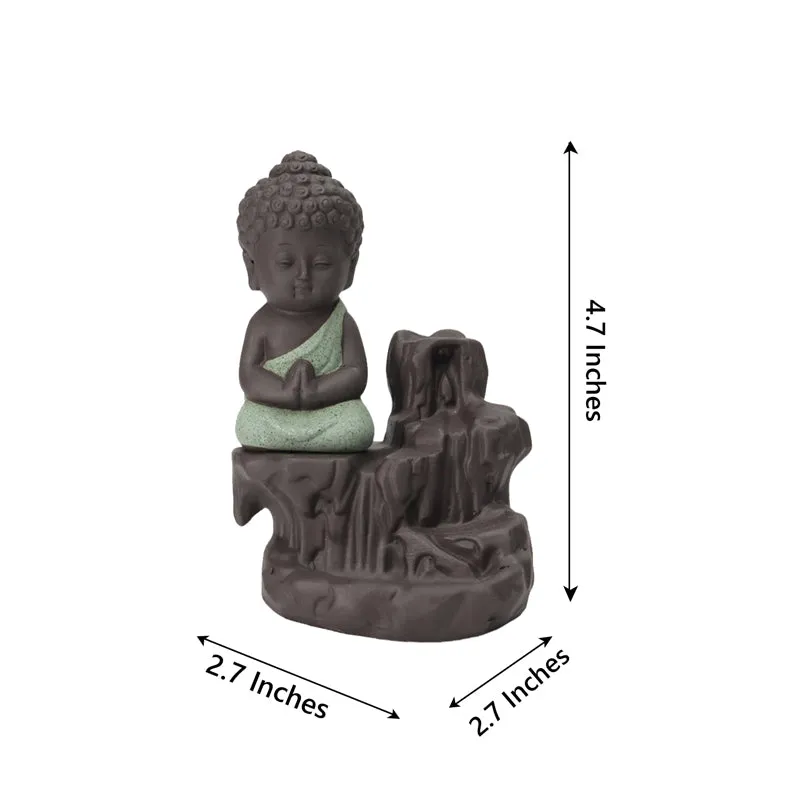 Baby Buddha Monk Smoke Fountain - Green & Brown media 6