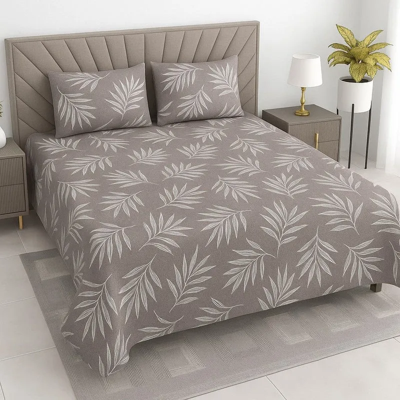 Leaf Mist Cotton Bedsheets (Beige) - 400 TC media 1