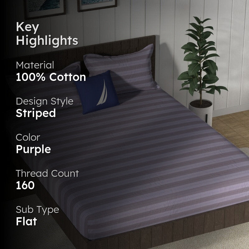 Nautica Horizon Cotton Bedsheet (Purple) - 160 TC media 2