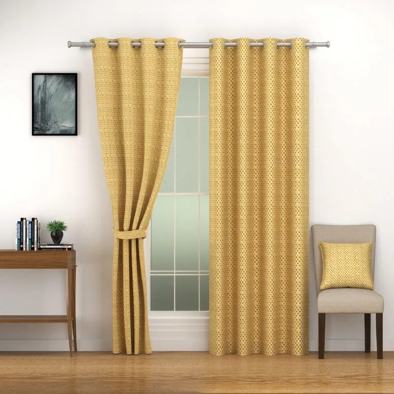 Swayam Jonika Jacquard Curtain - Yellow media 1