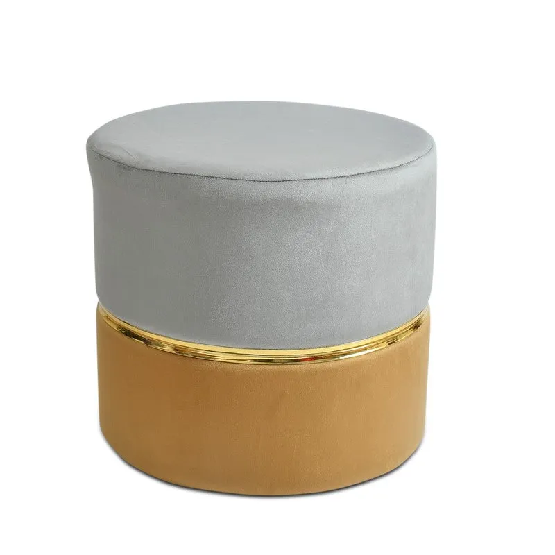 Dualtone Solid Velvet Pouffe - Grey & Tan media 3