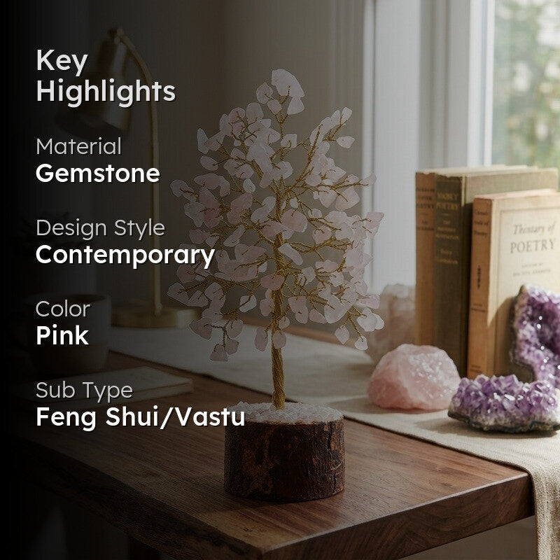 Love Rose Quartz Gemstone Tree Decorative Showpiece media 2