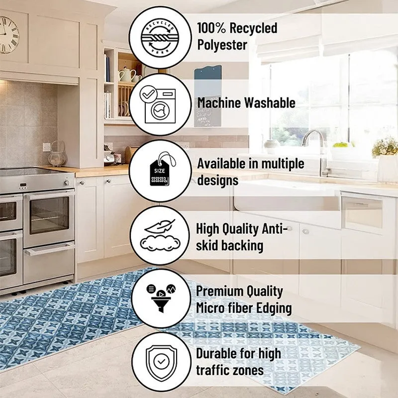 Muted Mosaic Polyester Kitchen Floor Mats (Blue) - Set of Two media 10