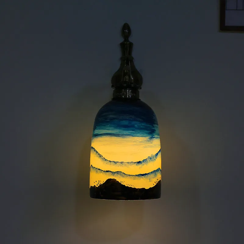 Snow Peaks Hand Painted Metal And Glass Wall Lamp media 4