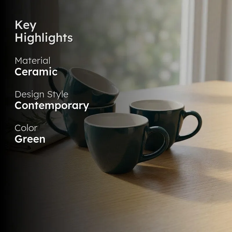 Ceramic Tea Cup (Deep Green/180 mL) - Set of Four media 2