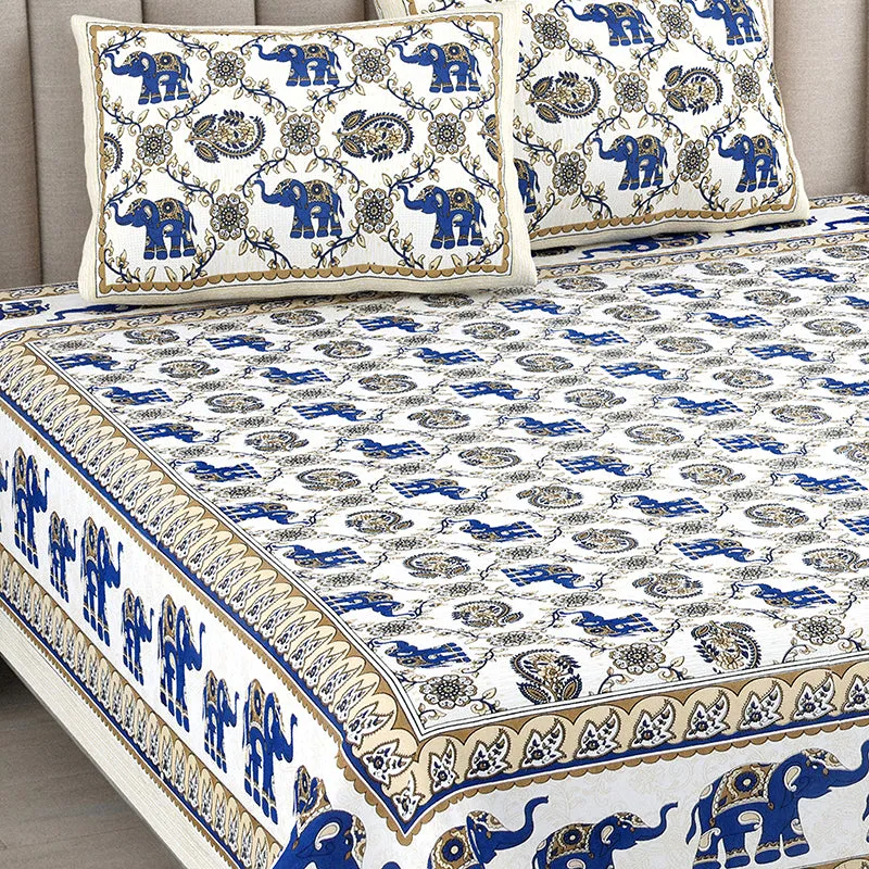 Anirvva Cotton Bedsheet (Dark Blue, Beige) - 180 TC media 3