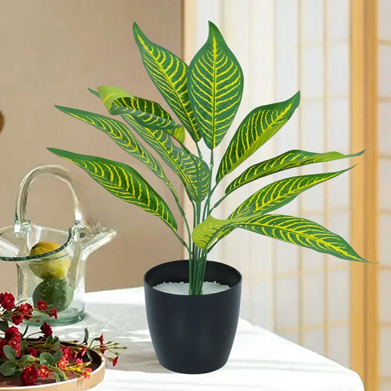 Edena Artificial Yellow Croton With Black Plastic Pot - 1.6 Feet media 2