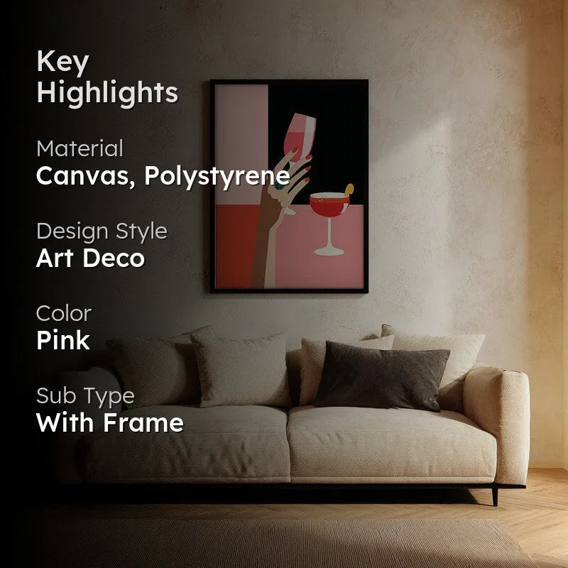 Vintara Wine Sip Illustration Canvas Wall Painting With Black Frame media 2