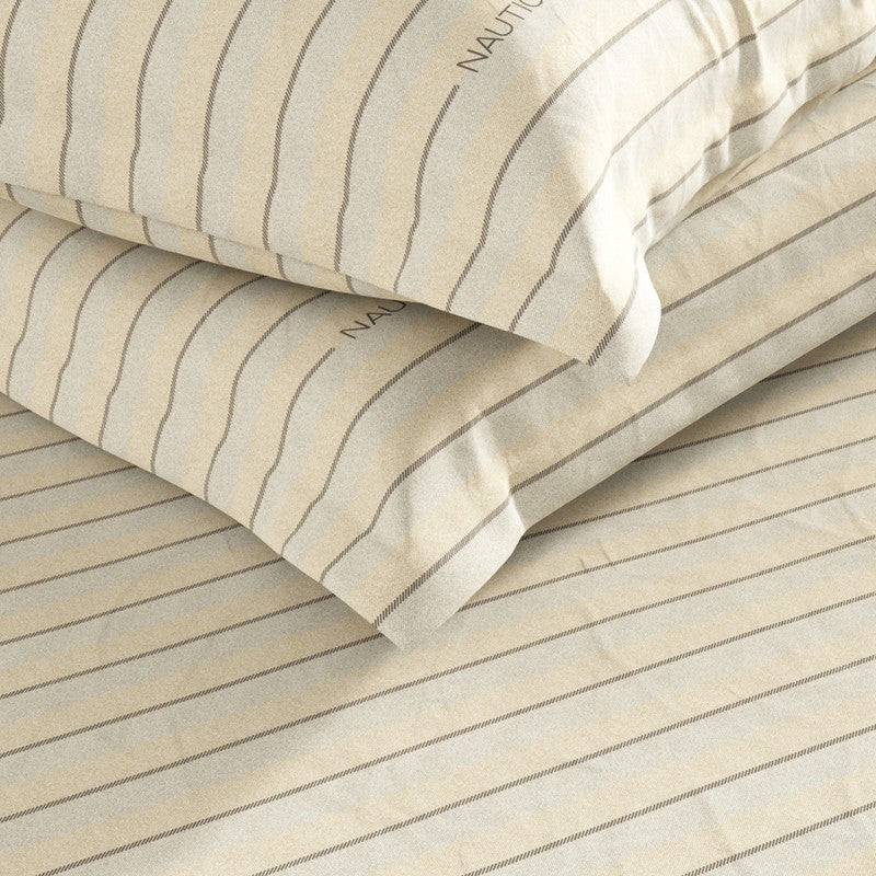 Nautica Lina Striped Cotton Bedsheet (Brown) - 160 TC media 5