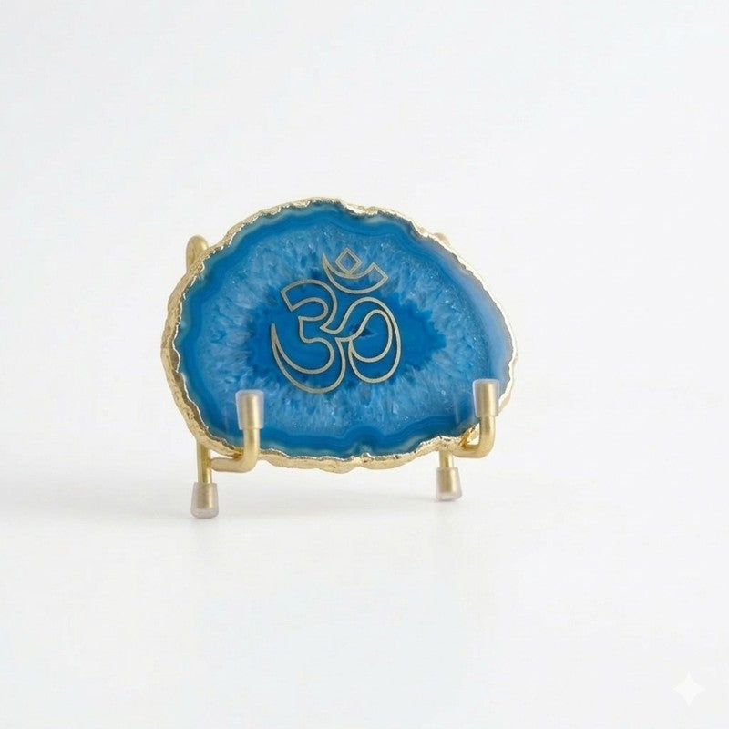Om Handcrafted Agate Religious Accent - Blue media 4