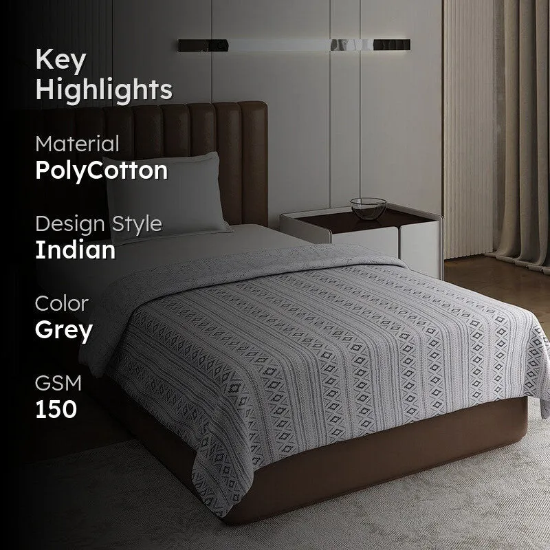 Monte Carlo Strivya Geometric Polycotton Reversible Dohar (Light Grey) - 150 GSM media 2