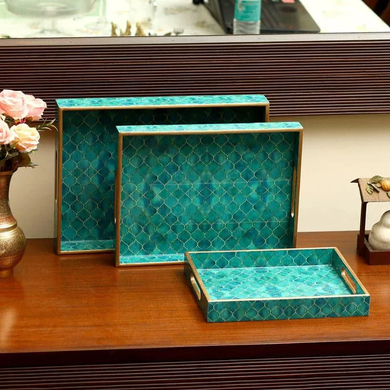 Teal Drip Serving Tray - Set Of Three media 1