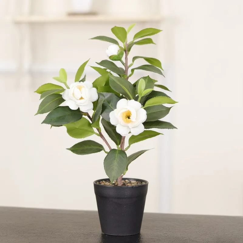 Artificial White Rose Flower Plant With Black Fiber Pot - 1.2 Feet media 5