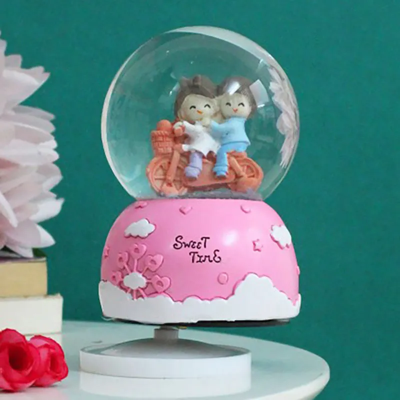 Cozy Love Story Rotating Glass Musical Showpiece media 5