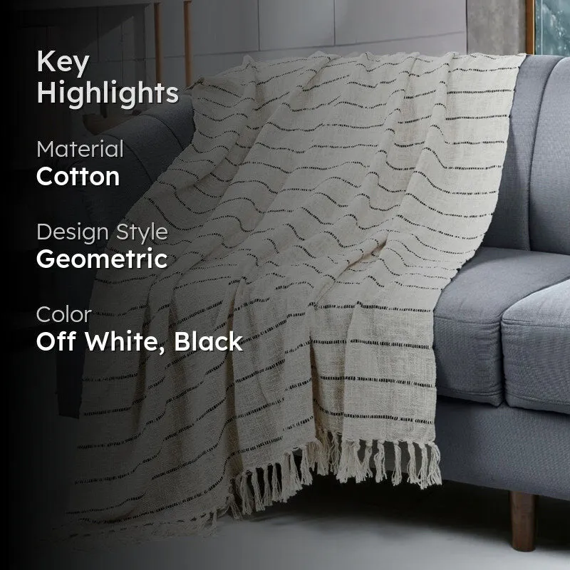 Cedar Nest Striped Throw - Off White & Black media 2