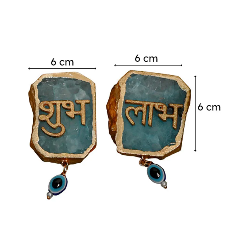 Shub Labh Spiritual Agate Wall Accents (Blue) - Set Of Two media 5