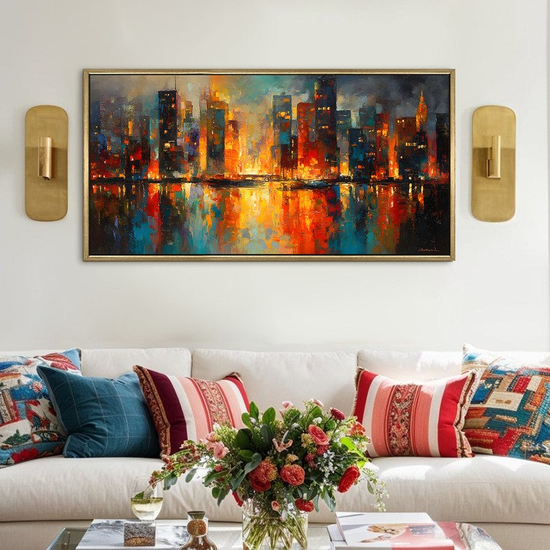 Reflected City Canvas Wall Painting With Frame