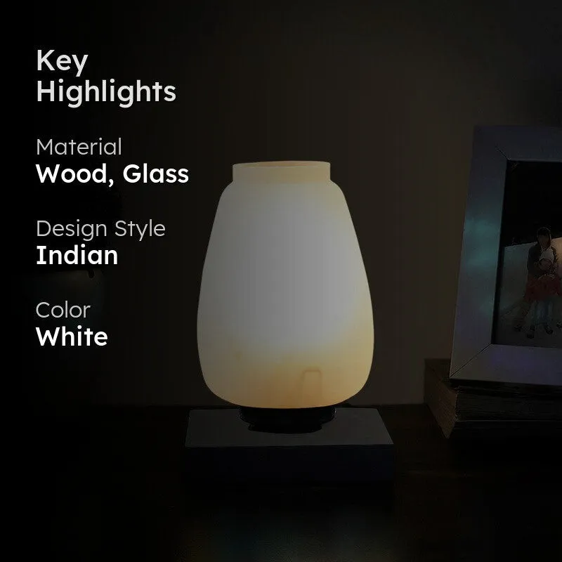 Glazone Glass Table Lamp With Wooden Base - White media 2