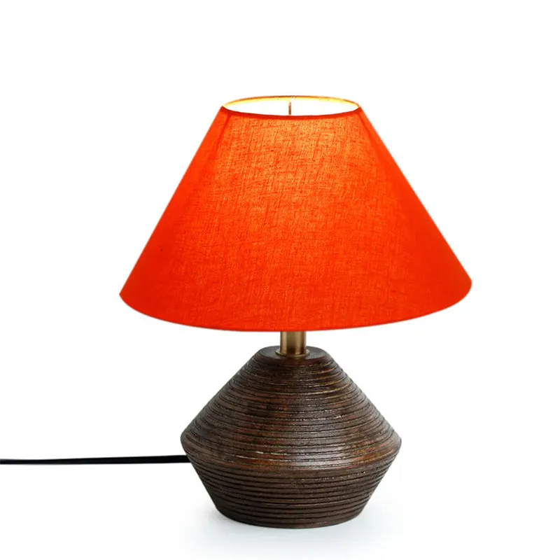 Yami Cone Wooden Table Lamp - Brown,Orange media 6