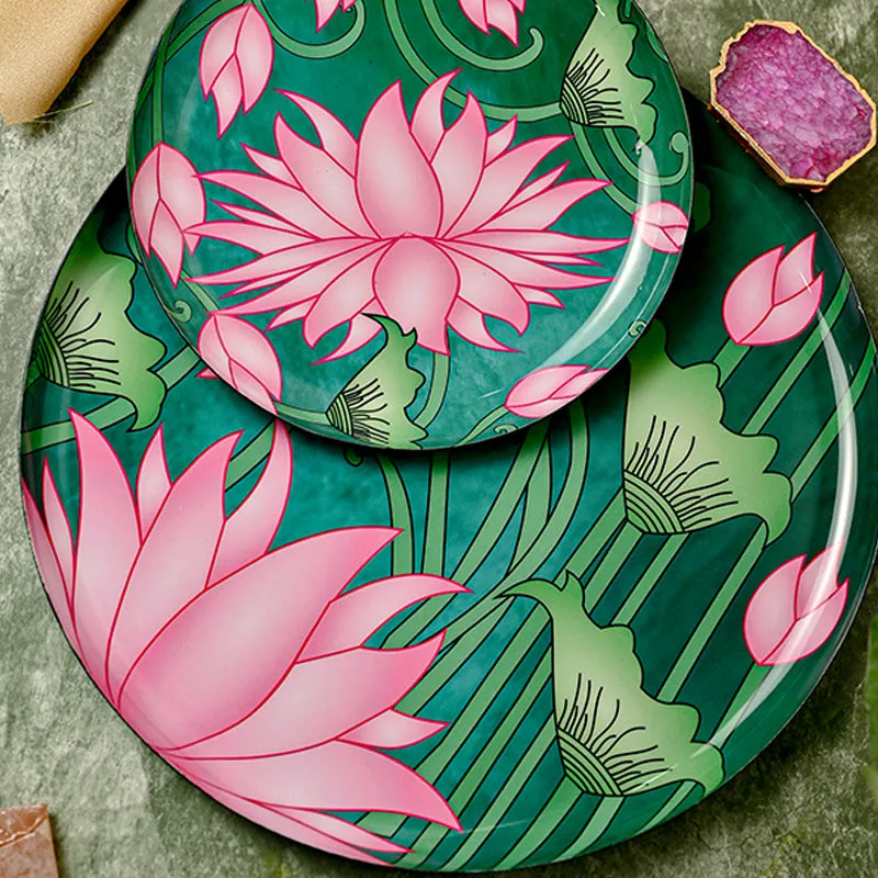 Lotus Scape Metal Platter - Set of Two media 4