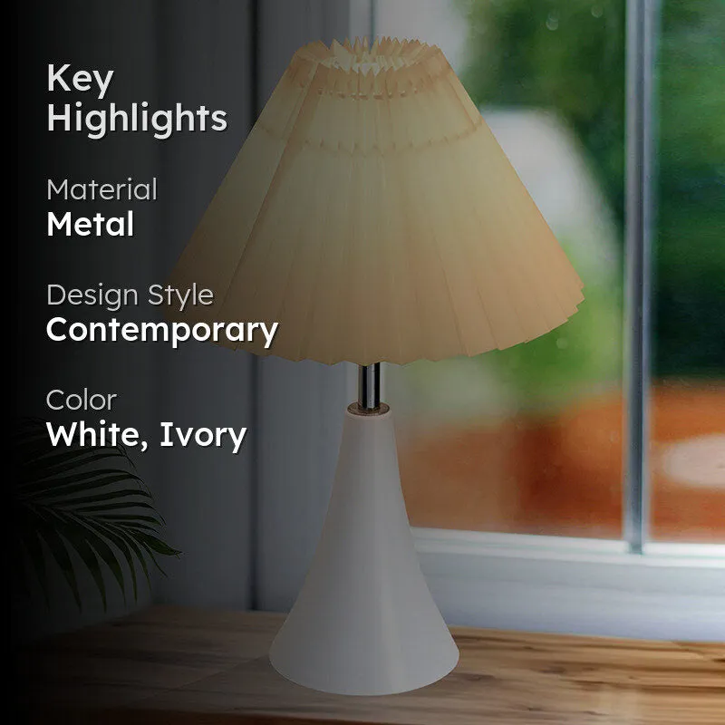 Arrido French Pleat Metal Table Lamp - White,Ivory media 2