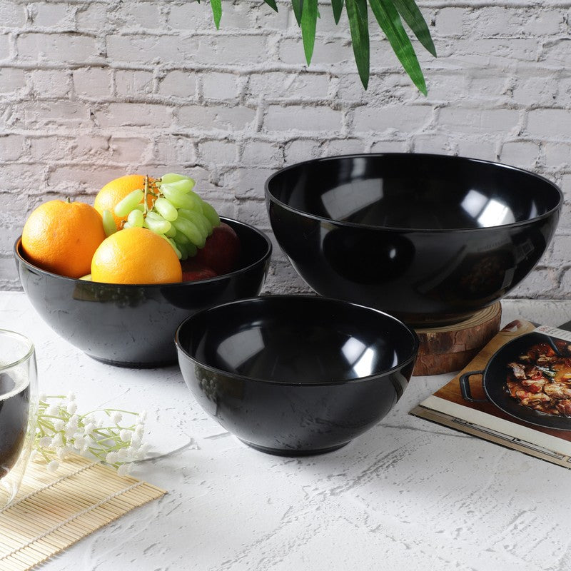 Noire Black Melamine Serving Bowls (3800 mL/2600 mL/1500 mL) - Set Of Three
