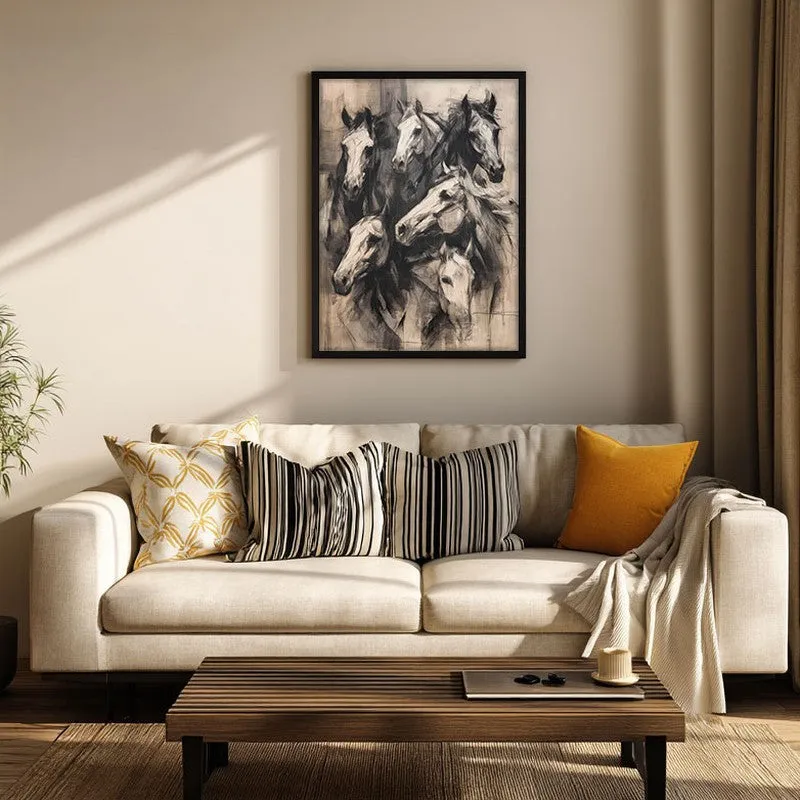 Noble Horses Wall Painting With Black Frame media 3