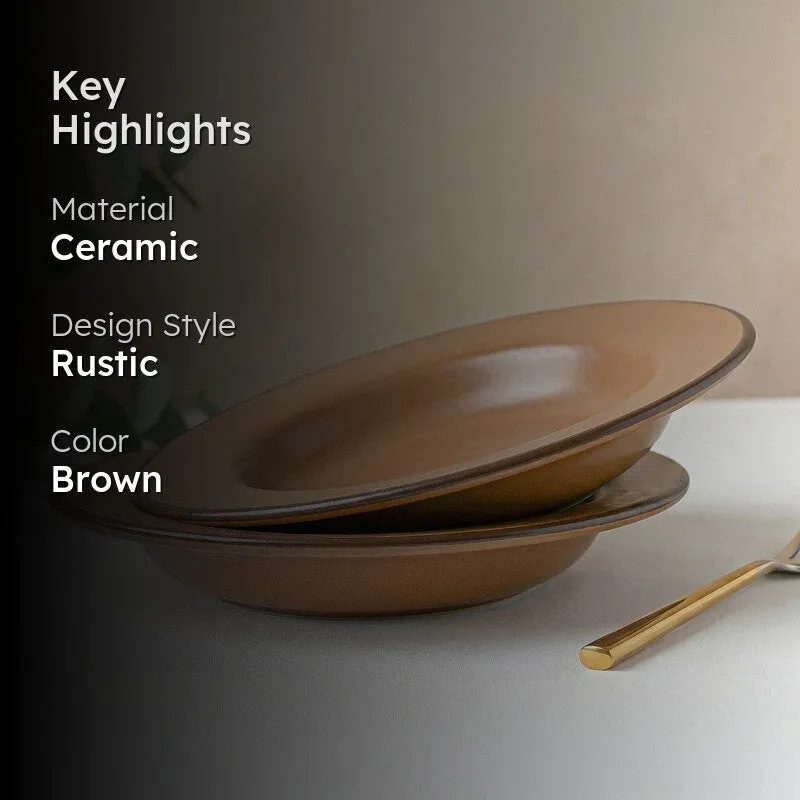 Whimsi Ceramic Pasta Plate (Brown,350 mL Each) - Set Of Two media 2