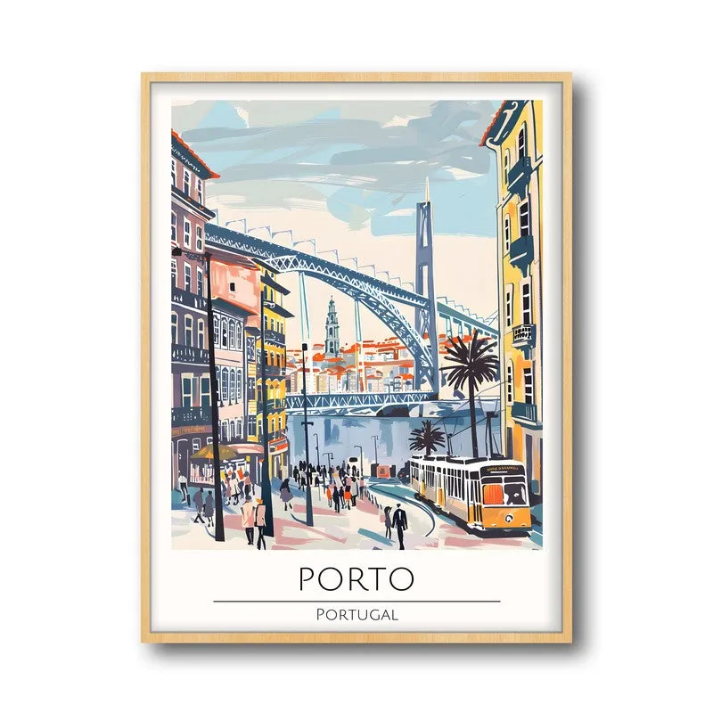Vintage Porto Framed Canvas Archival Canvas Wall Painting - Natural Brown Frame media 5