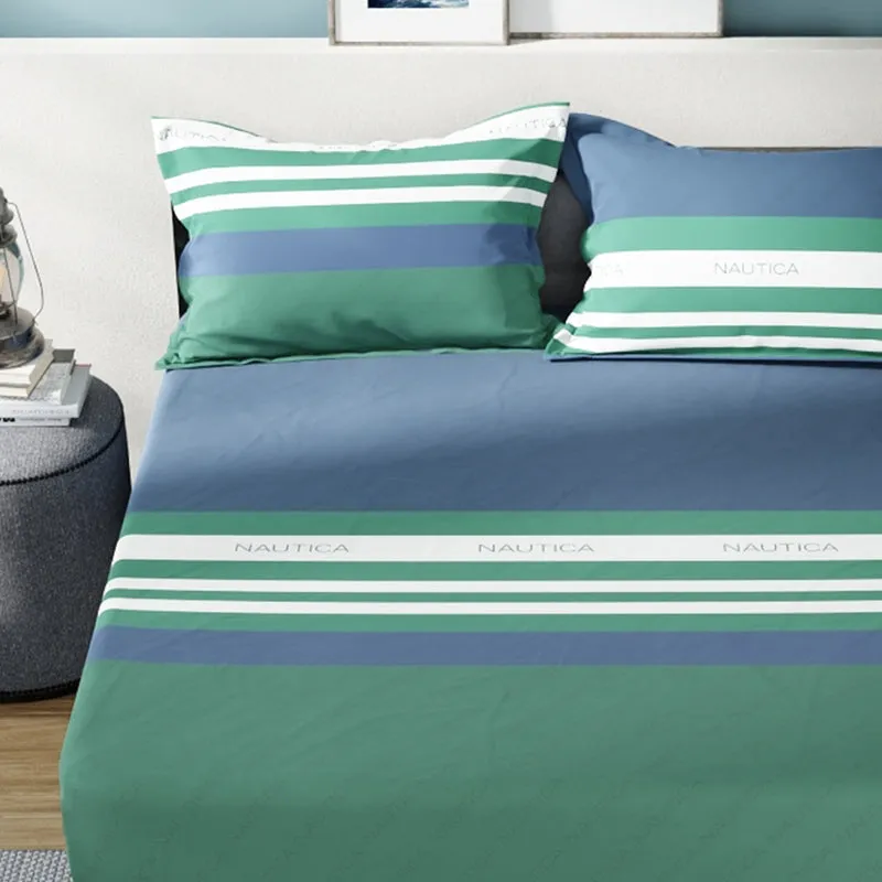 Nautica Stripe Symphony Cotton Bedsheet (Blue & Grey) - 160 TC media 4