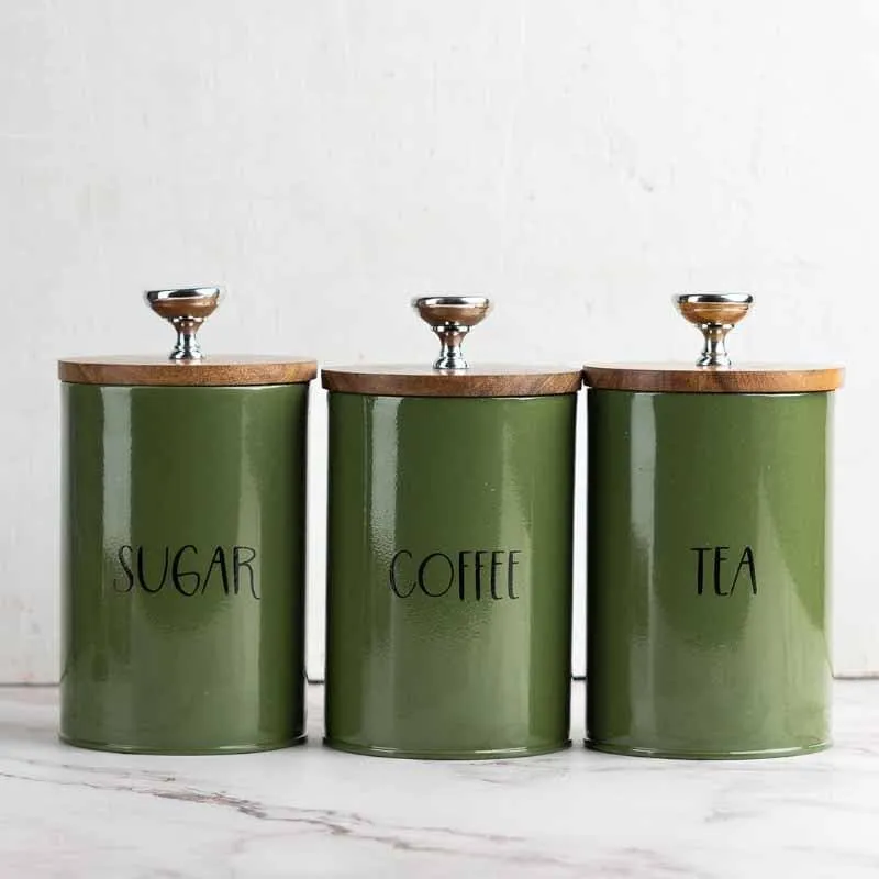 Stylish Green Iron Canister Set (450 mL Each) - Set of Three media 4