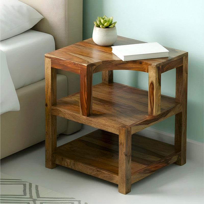 Xverix Sheesham Wooden Side & Bedside Table - Light Brown