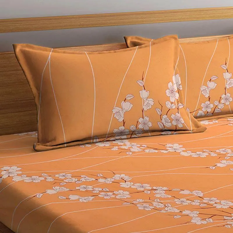 Elle Bloom Cotton Bedsheet (Cantelope) - 400 TC media 3