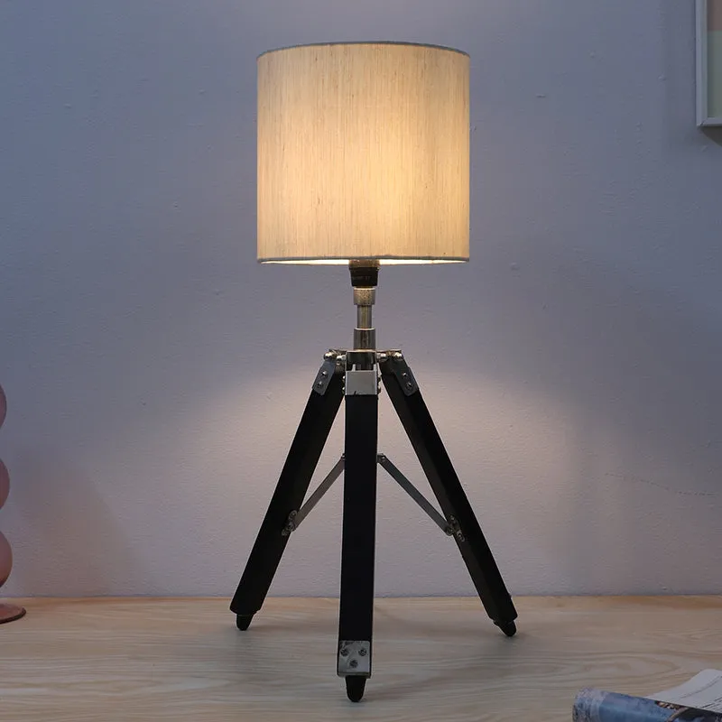 Lucciola Fold Solid Tripod Mango Wood Table Lamp - White,Black media 1