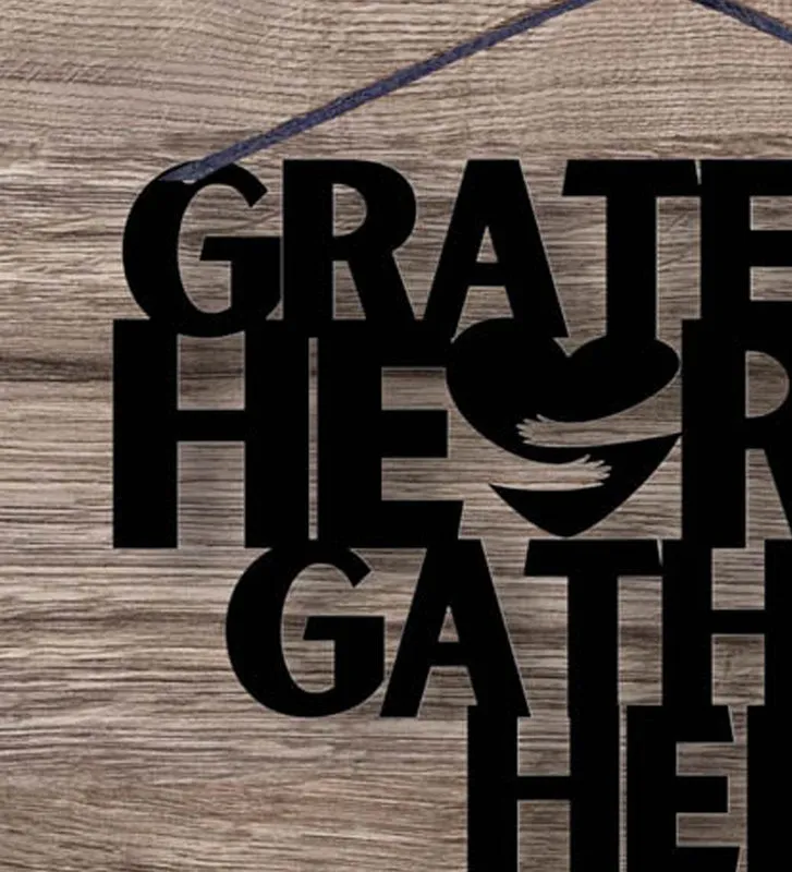 Grateful Hearts Gather Here Typography Mild Steel Wall Accent media 4