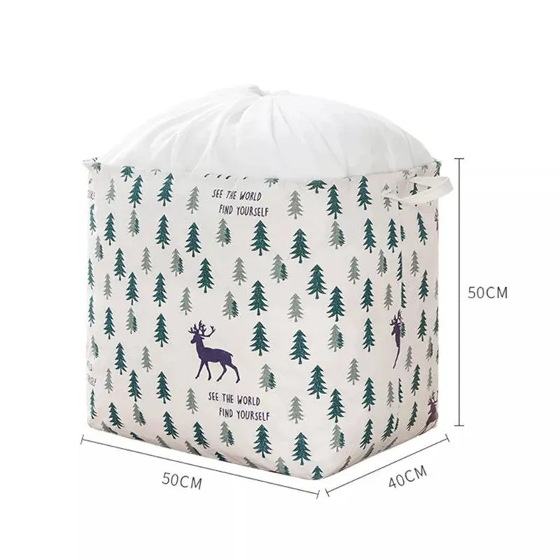 Foldable Fabric Laundry Basket Deer & Pine Tree Print Storage Bin media 8