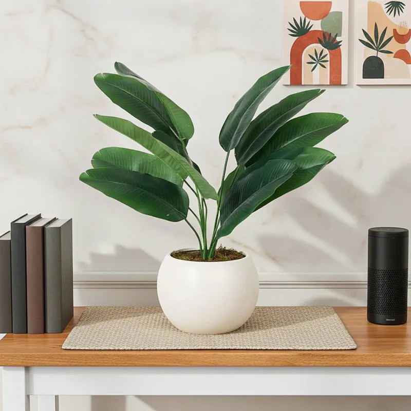 Faux Lush Bird of Paradise Plant With Black Plastic Pot - 1.5 Feet media 1