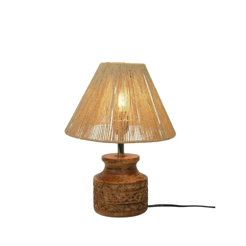 Rattique Cotton Table Lamp Wooden Base - Beige media 4