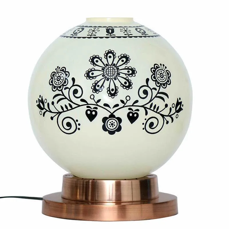 Round Floral Moon Hand Painted Glass Table Lamp With Copper Base - White,Black,Copper media 5