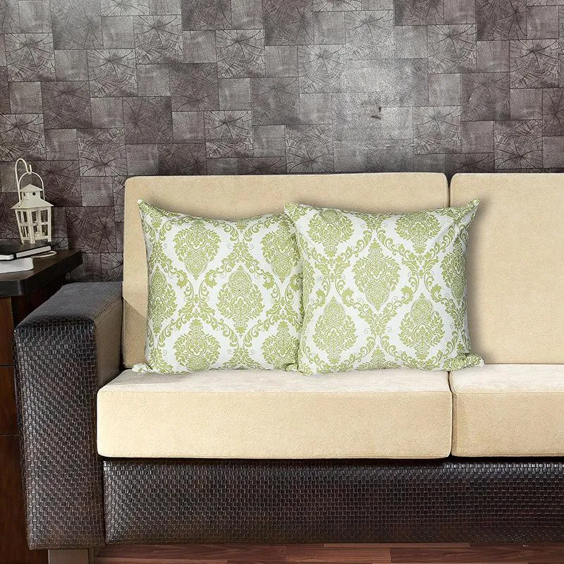 Tameira Jacquered Motif Printed Cushion Cover (Green) - Set Of Two media 2